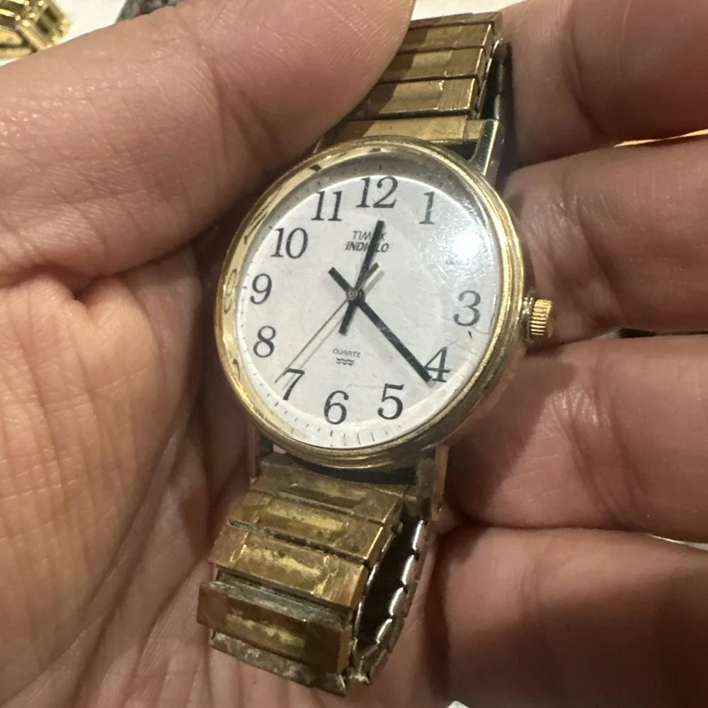 Works Timex Watch Men Stainless Steel Gold WR Indiglo Not Working 35mm‎ Fit 6in